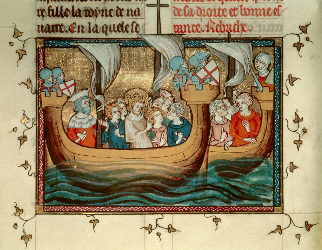 Sedmá křížová výprava: Francouzský král Svatý Ludvík (nebo Ludvík IX.) (1214-1270) přijíždí do Nikósie na Kypru kolem roku 1245. Miniatura. B.N. Paříž od Unknown artist