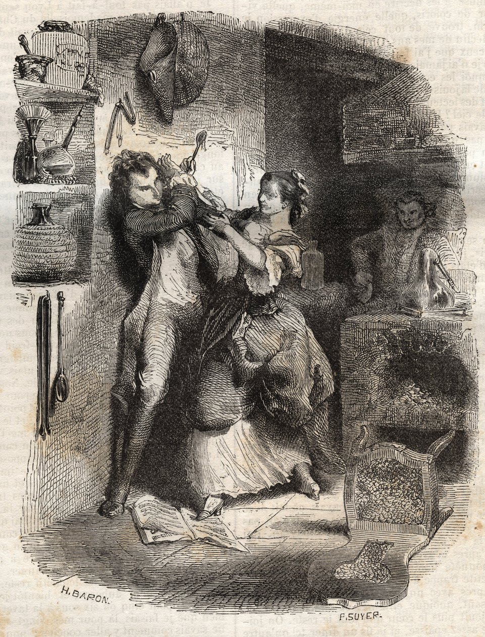 Umazala mi obličej a to vše bylo lahodné - Ilustrace pro „“vyznání“ od Jean-Jacquese (Jean Jacques) Rousseau (1712-1778) - rytina z roku 1849 od Unknown artist