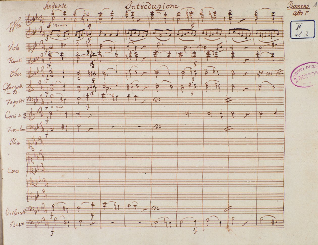 Notová stránka pro Idomenee, krále Kréty, Mozartova opera, verze Lichtenthal (1843) od Unknown artist