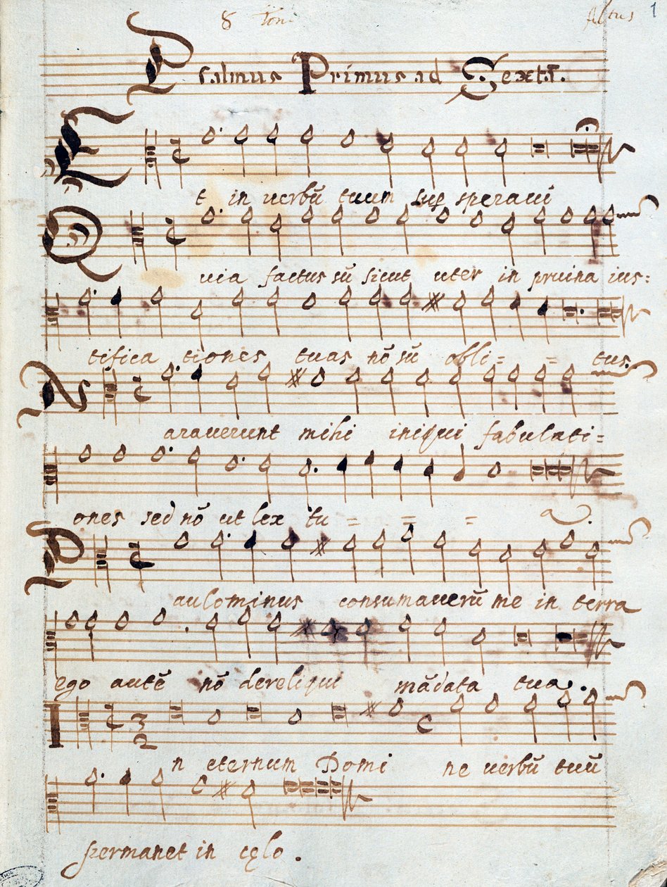 Notová stránka Žalmu pro čtyři hlasy, který patřil kardinálu Francescu Gonzagovi od Unknown artist