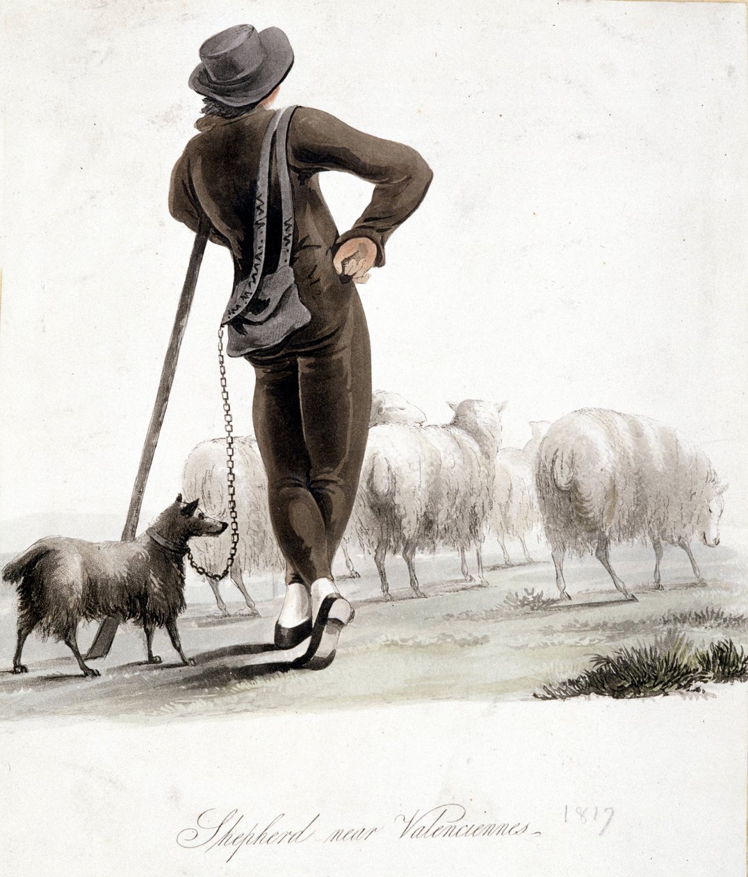 Pastýř poblíž Valenciennes - akvarel od Unknown artist