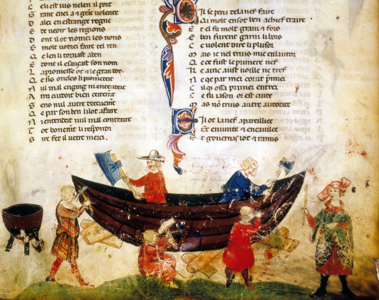Stavba lodí a těsnění ve 13. století. Miniatura „Roman de Troy““ od Benoita de Saint Maure. Biblioteca Marciana ze 14. století, Benátky od Unknown artist