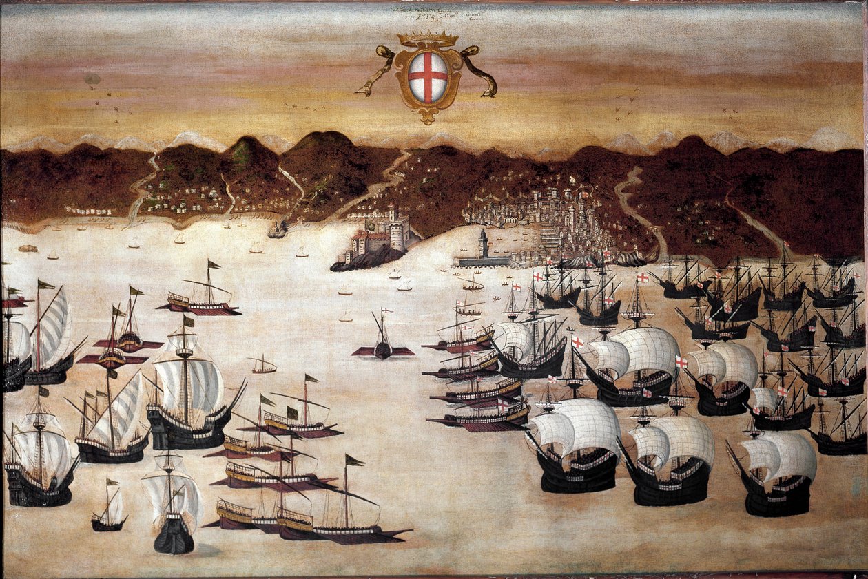 Lodě v přístavu Genes (malba 16. století) od Unknown artist