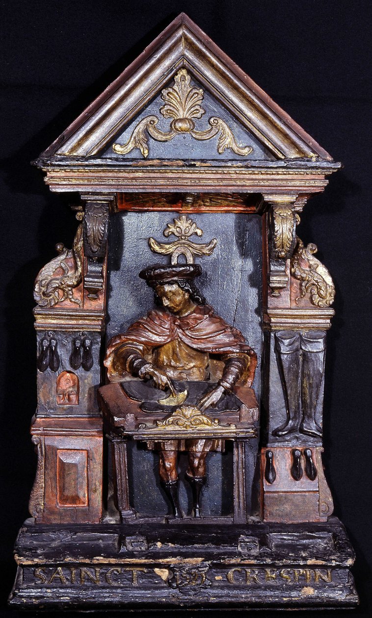 Cedule švec s nápisem dole „“ Saint Crespin““ - vyřezávané dřevo od Unknown artist