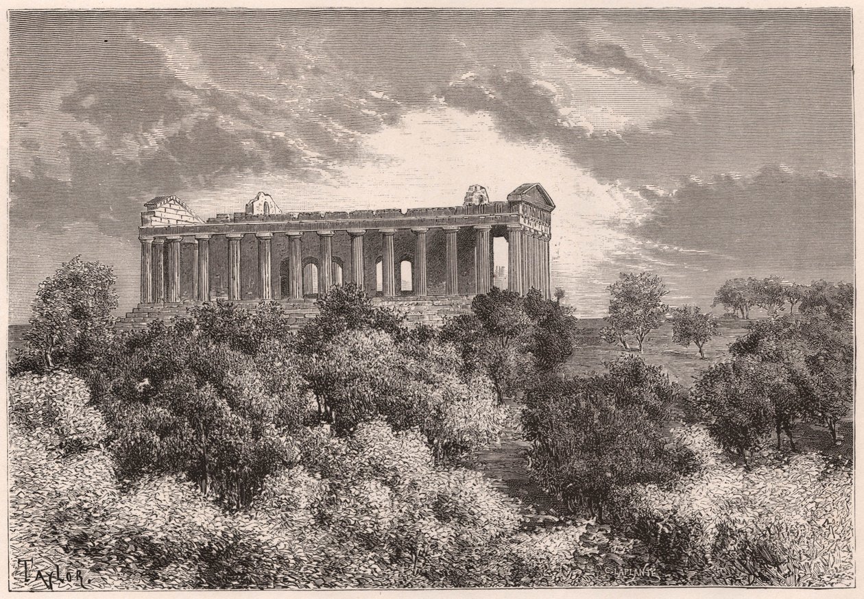 Boční pohled na starověký helénský chrám Concord v Agrigento na Sicílii, Itálie od Unknown