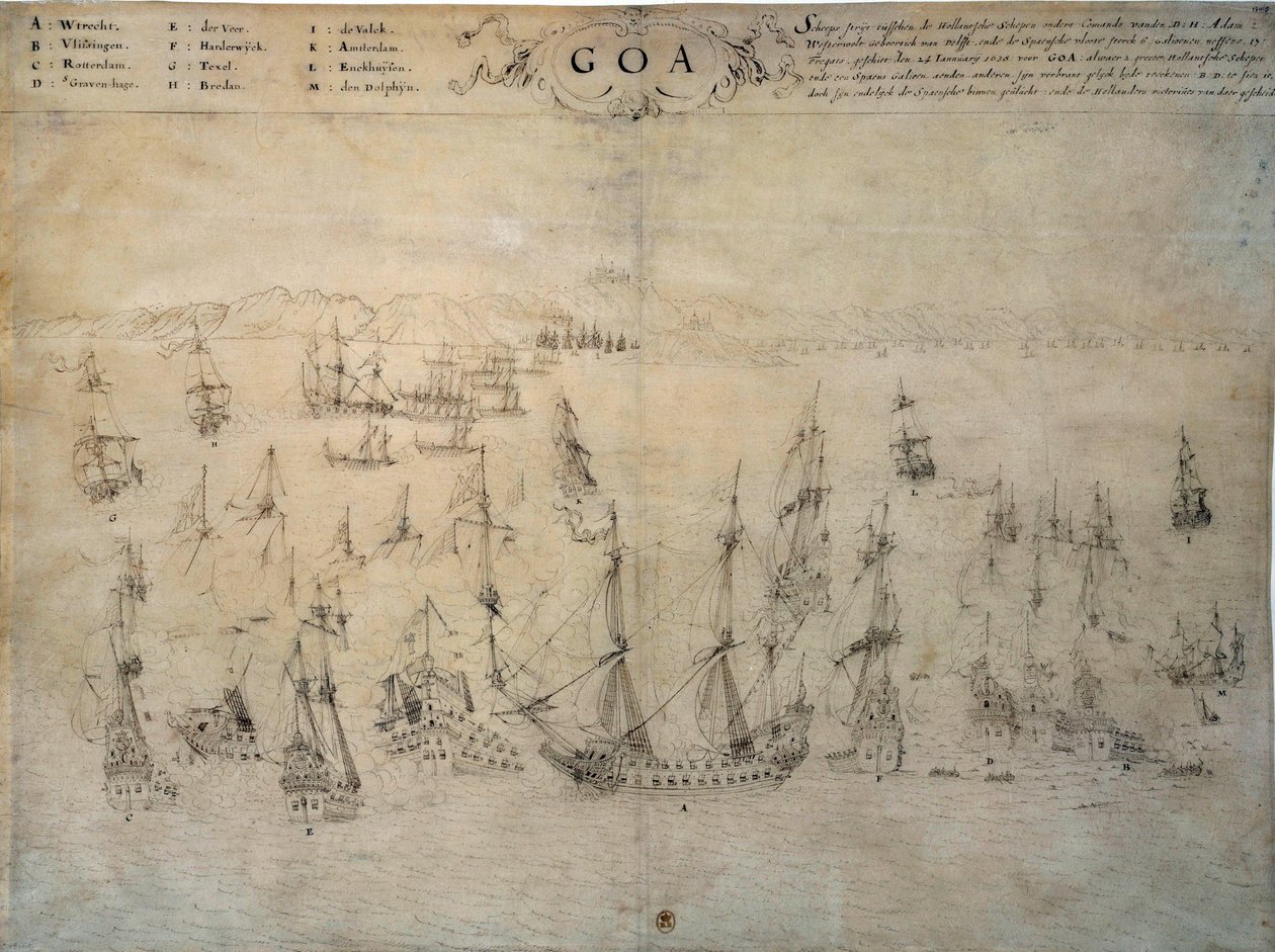 Obléhání Goa, portugalské kolonie, holandským loďstvem v letech 1603 až 1639. Rukopis 17. století Paříž, B.N. od Unknown artist