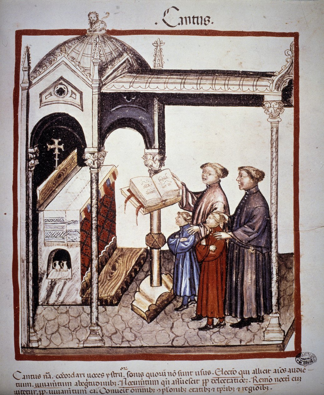 Zpěv (rodinný zpěv v kostele) - v „“Tacuinum Sanitatis“““ ze 14. století. B.N, Vídeň. od Unknown artist