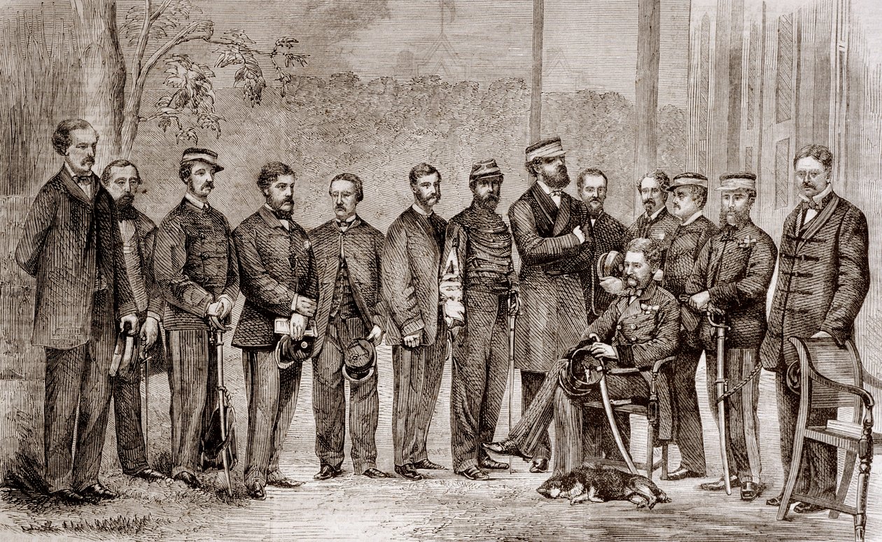 Sir James Hope Grant (1808-1875), britský voják a jeho štáb během druhé opiové války, která trvala od roku 1856 do roku 1860. od Unknown artist