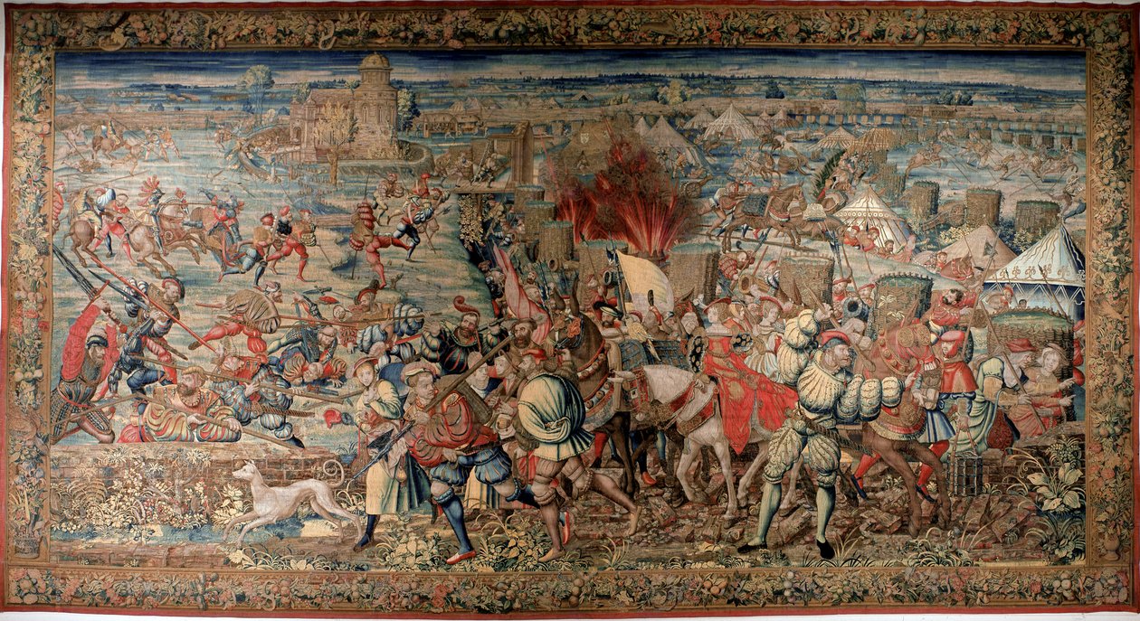 Šestá italská válka (1521-1526): reprezentace bitvy u Pavie (Pavia) dne 24. 2. 1525, která viděla porážku Františka I. proti Karlu V. Gobelínu. Neapol. Museo Nazionale di Capodimonte. od Unknown artist