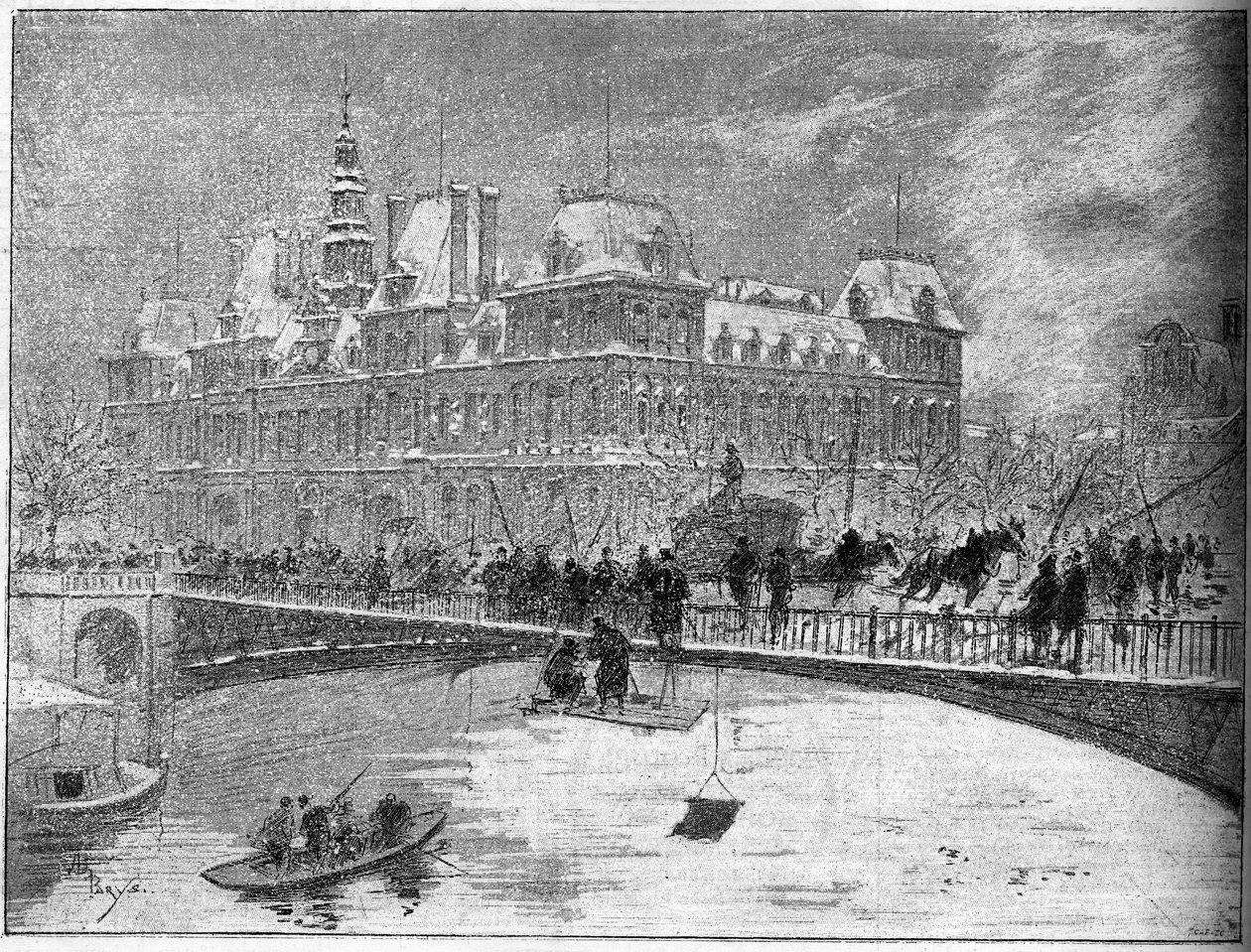 Propad mostu Arcole v Paříži v roce 1888. od Unknown artist