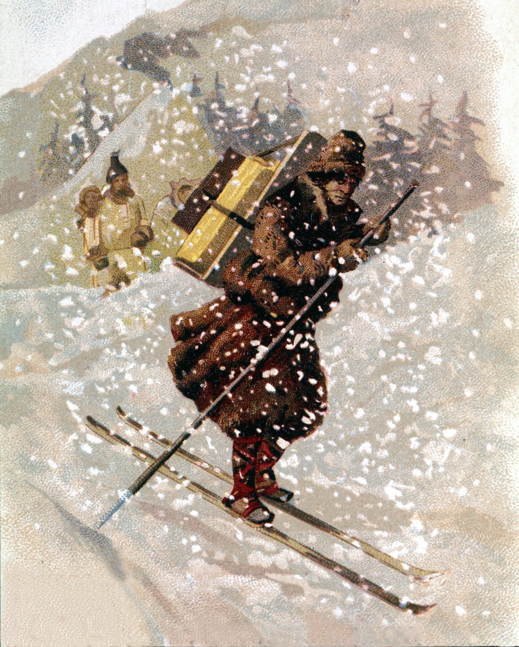 Lyžař na sněhu. chromo. od Unknown artist