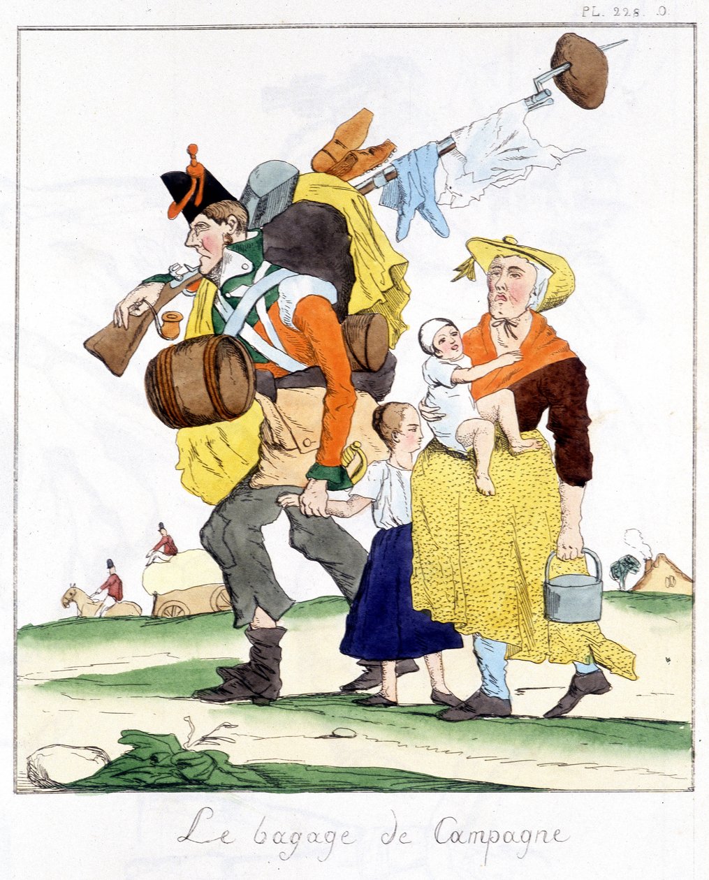 Anglický voják z tažení proti Napoleonovi zahanbený manželkou a dětmi - v „“ Musée de la caricature”” od E. Jaime, ed. Delloye, Paříž od Unknown artist