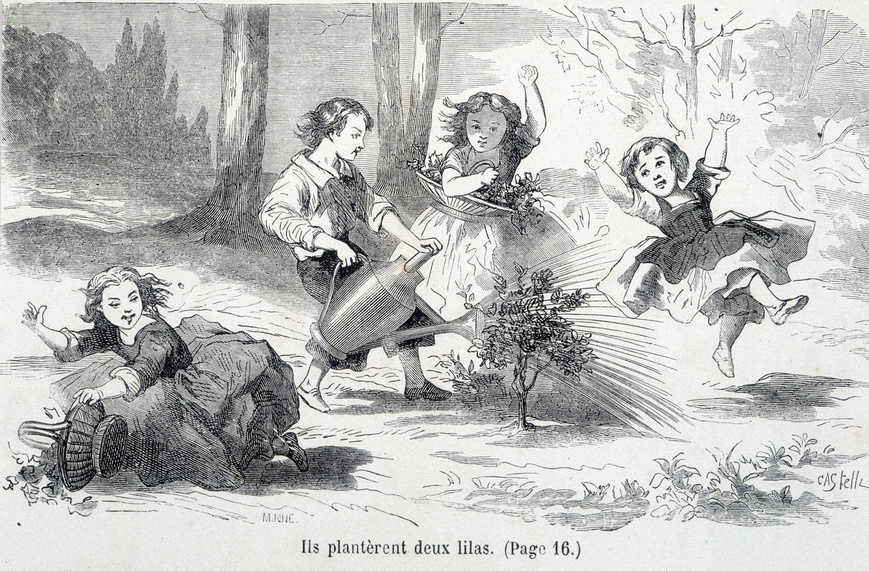 Sophie a její přátelé zasadili šeřík - v „Neštěstí Sophie“ od hraběnky ze Ségur, Hachette od Unknown artist