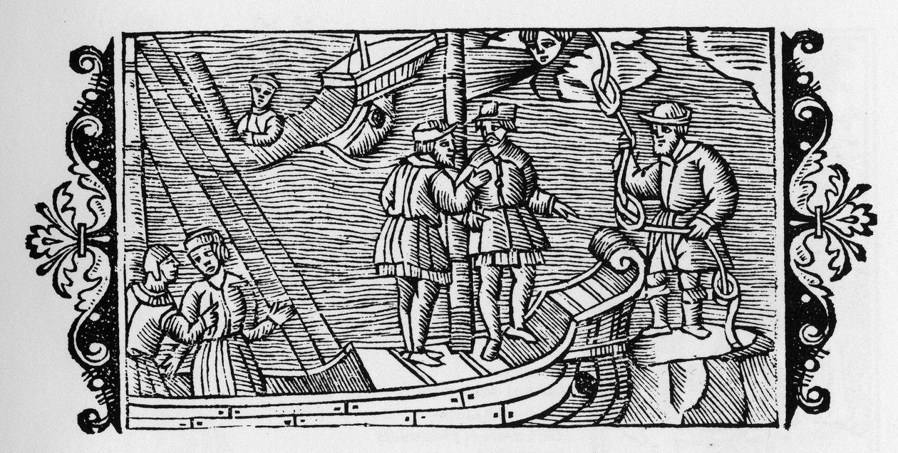 Čaroděj prodávající námořníkům větry uzamčené ve třech uzlech provazu – v „Historia de Gentibus Septentrionalibus“ (Dějiny národů severu) od Olause Magnuse, Řím 1555 od Unknown artist