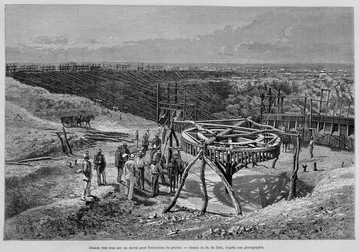 Jihoafrické diamantové doly: mlýn na štěrk tažený koňmi – v „Tour du Monde“, 2. týden 1878. od Unknown artist