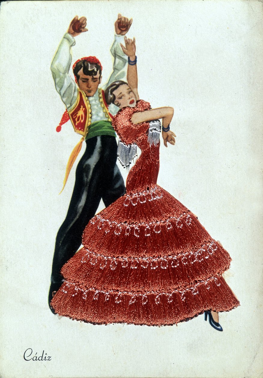 Španělští tanečníci flamenca v tradičním oblečení. od Unknown artist