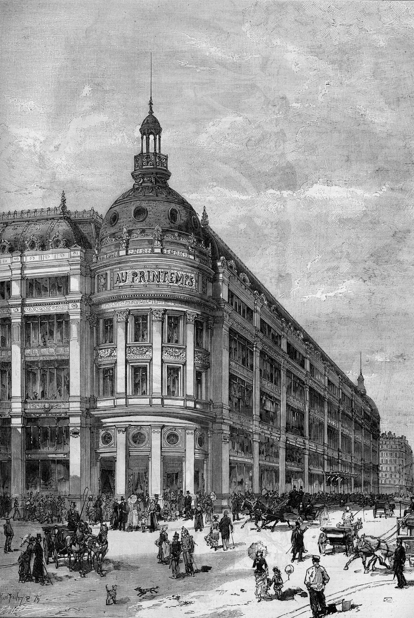 Jarní obchodní domy v Paříži v roce 1883. Rohový pavilon mezi rue de Provence a rue Caumartin. od Unknown artist