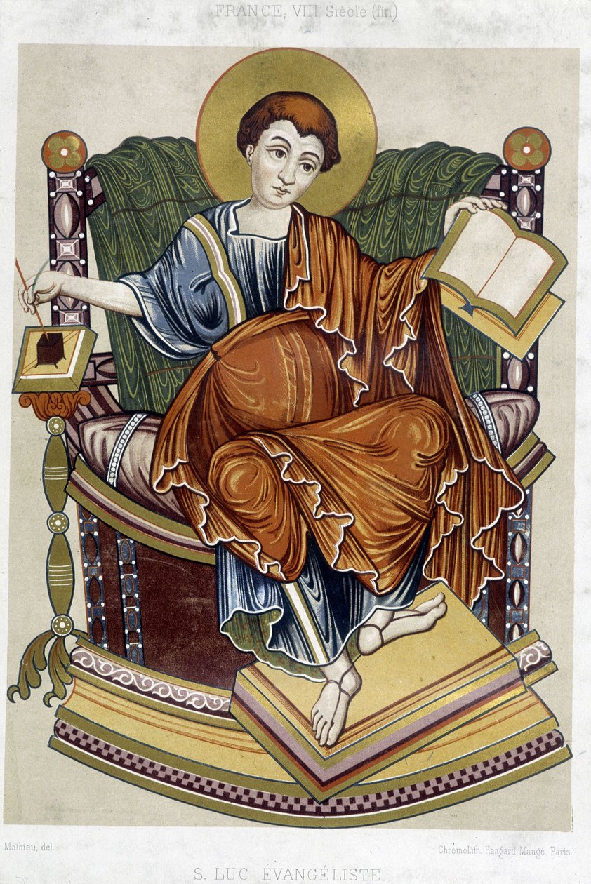 Evangelista svatého Lukáše - chromo. 19. století z listiny z 8. století od Unknown artist
