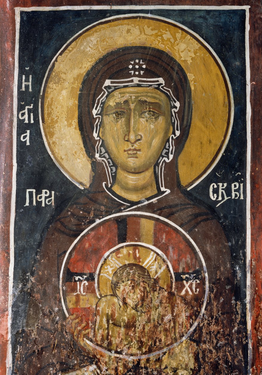 St Paraskevi, ztělesnění Velkého pátku držící ikonu Krista Nejvyšší Pokory, freska (1332-1333), byzantský kostel Panny Marie Asinou (12. století) (Seznam světového dědictví UNESCO, 2001) Pohoří Troodos, Kypr od Unknown artist