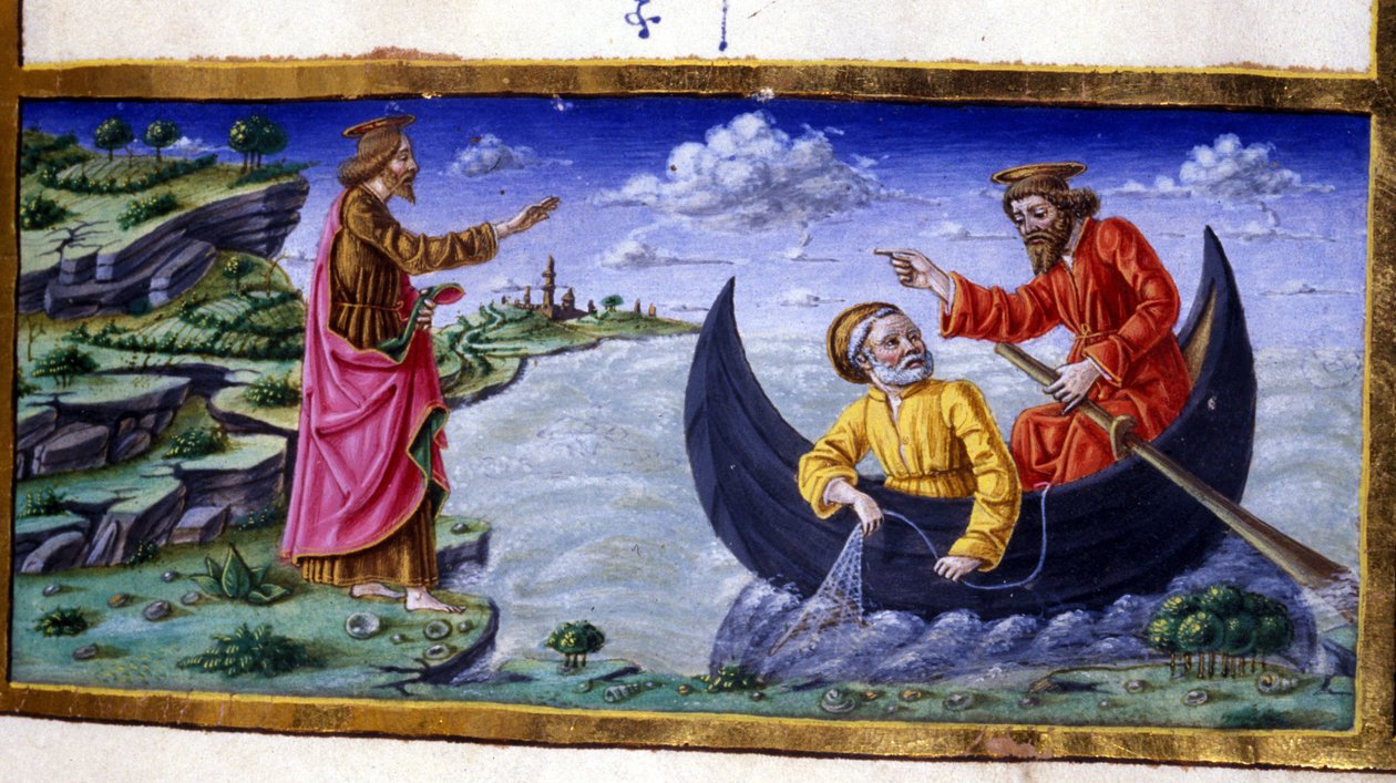 Svatý Petr: Rybaření na Tiberiadském jezeře. Miniatura 15. století. Milán, Biblioteca Trivulziana. od Unknown artist