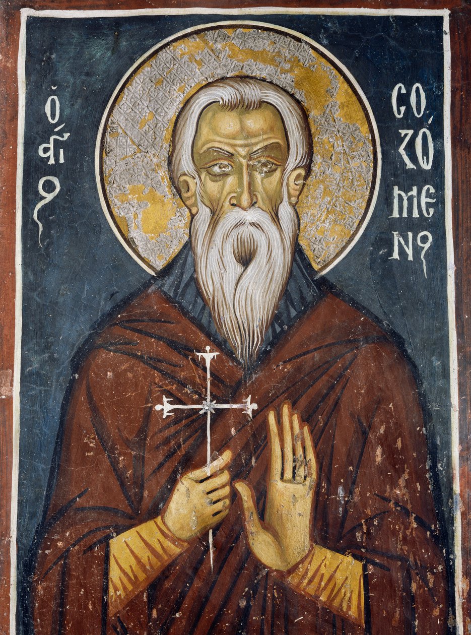 St Sozomen, první světec kyperského kostela, freska (1332-1333), byzantský kostel Panny Marie z Asinou (12. století) (Seznam světového dědictví UNESCO, 2001), pohoří Troodos, Kypr od Unknown artist