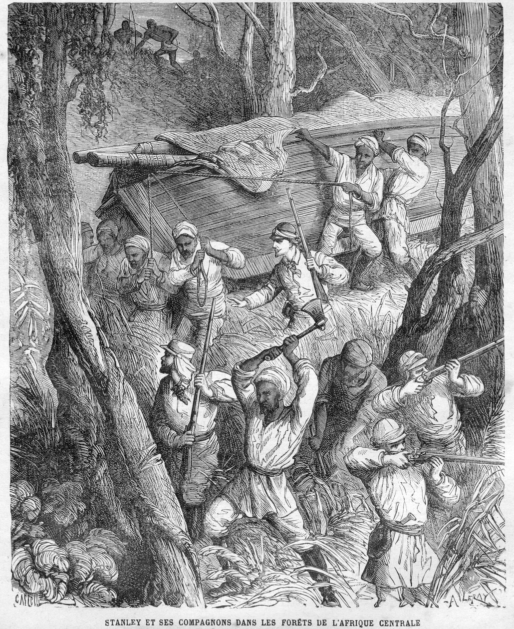 Stanley v Africe - Stanleyho výprava do střední Afriky 1874-1877: Pochod džunglí - Dřevoryt podle kresby Horace Castelliho (1825-1889). od Unknown artist