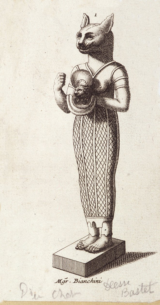 Socha bohyně tance, kočičí hlava Bastet (starověký Egypt). bohyně ve starověkém egyptském náboženství, od Unknown artist