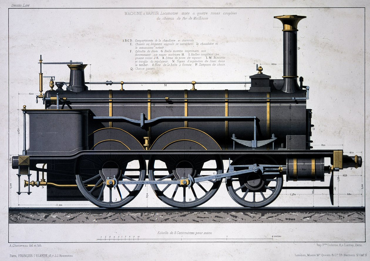 Parní lokomotiva Mulhouse Railway - kreslení v mytí od Unknown artist