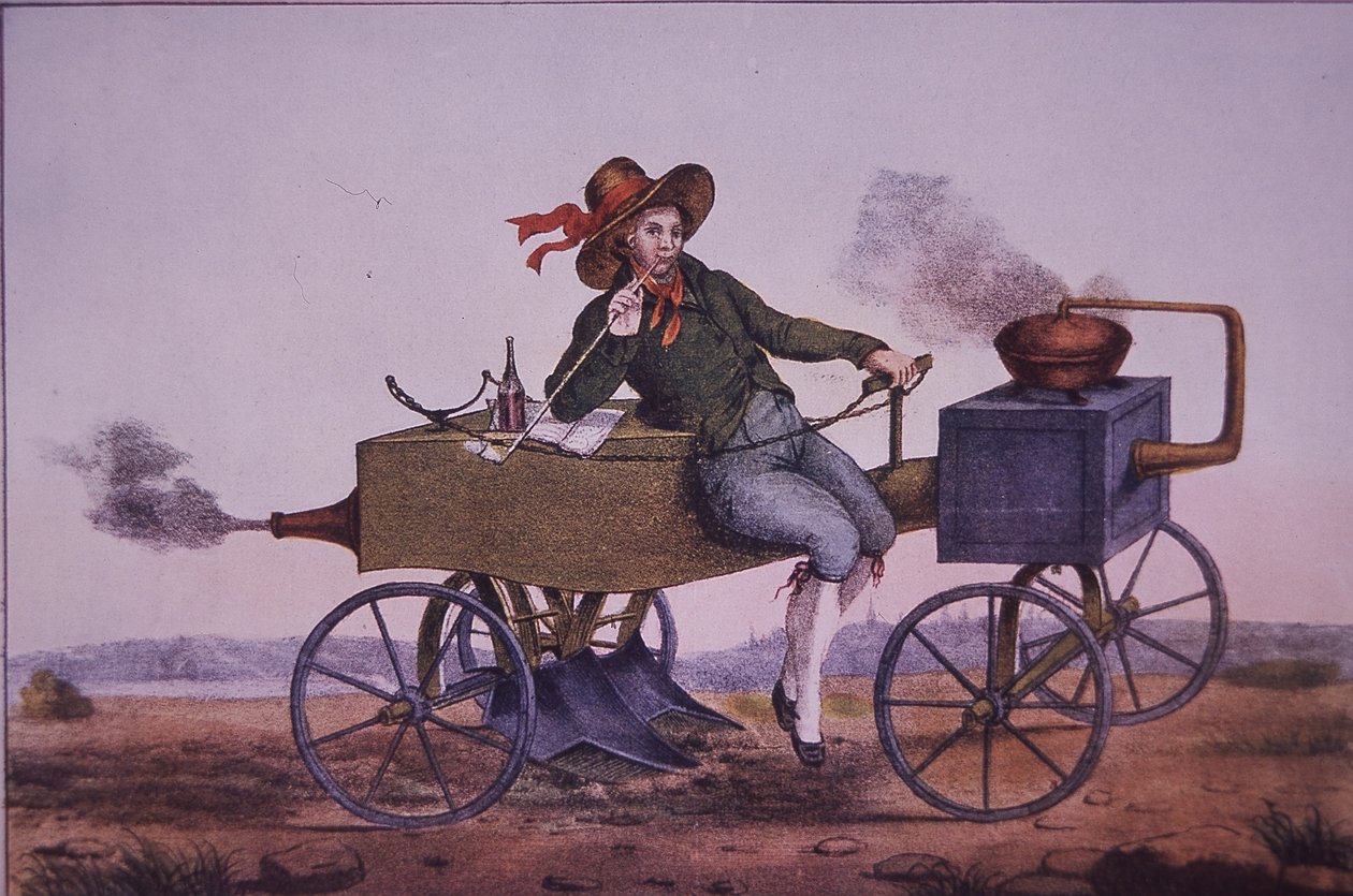 Parní pluh, počátek 19. století (barva lito) od Unknown artist