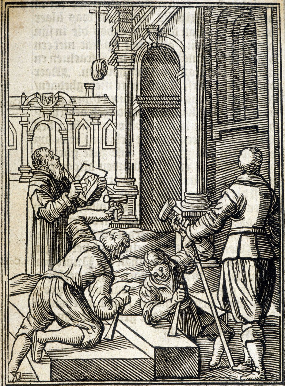 Řezači kamene pracující na stavbě katedrály - rytí od Unknown artist