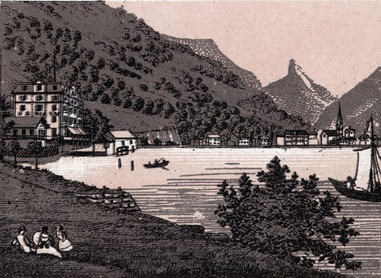 Švýcarsko: pohled na město Fluelen. v „“ Svět ilustruje 168 pohledů““ Nedatováno (konec 19. století) od Unknown artist