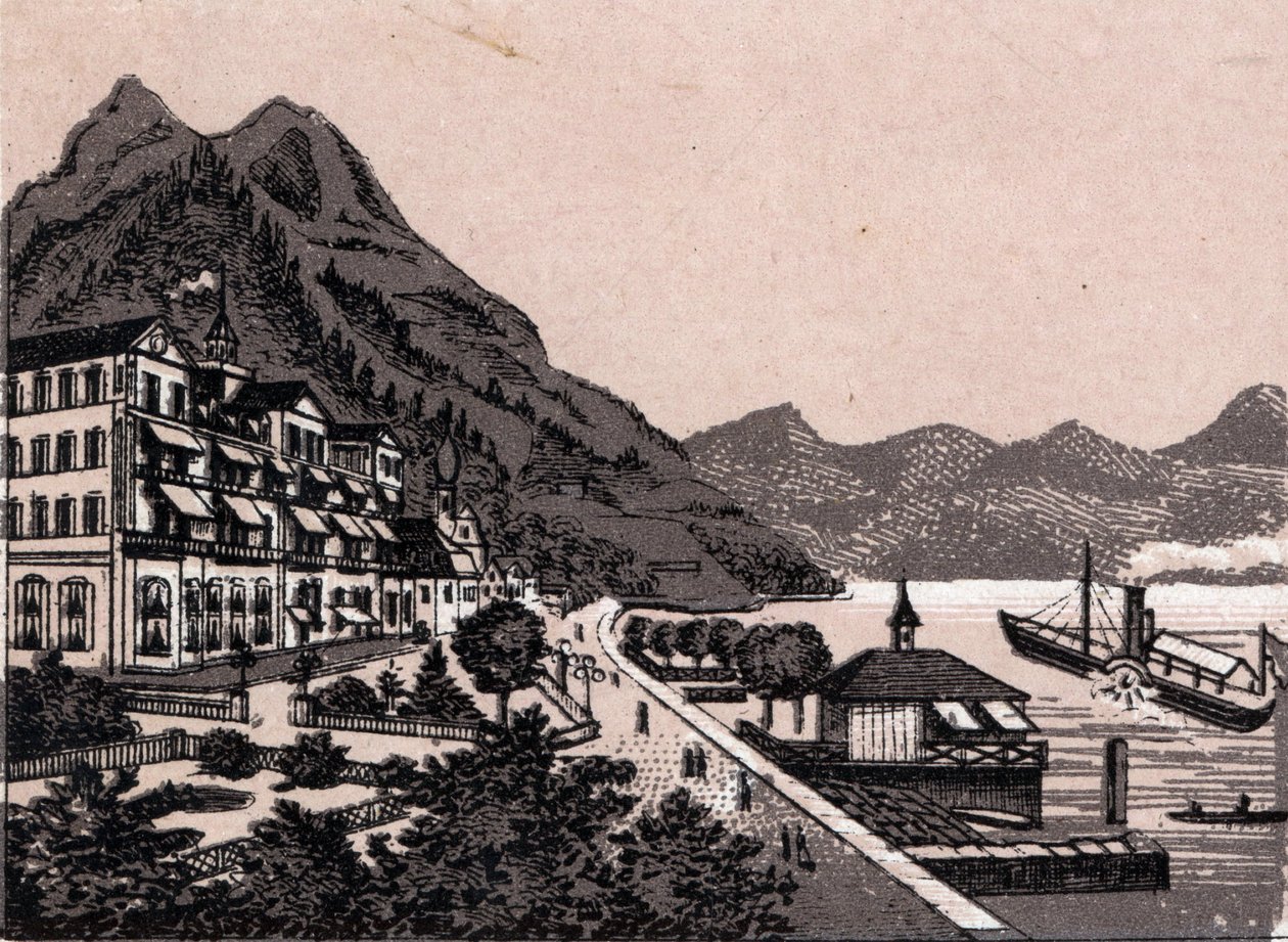Švýcarsko: pohled na město Gersau. v „“ Svět ilustruje 168 pohledů““ Nedatováno (konec 19. století) od Unknown artist