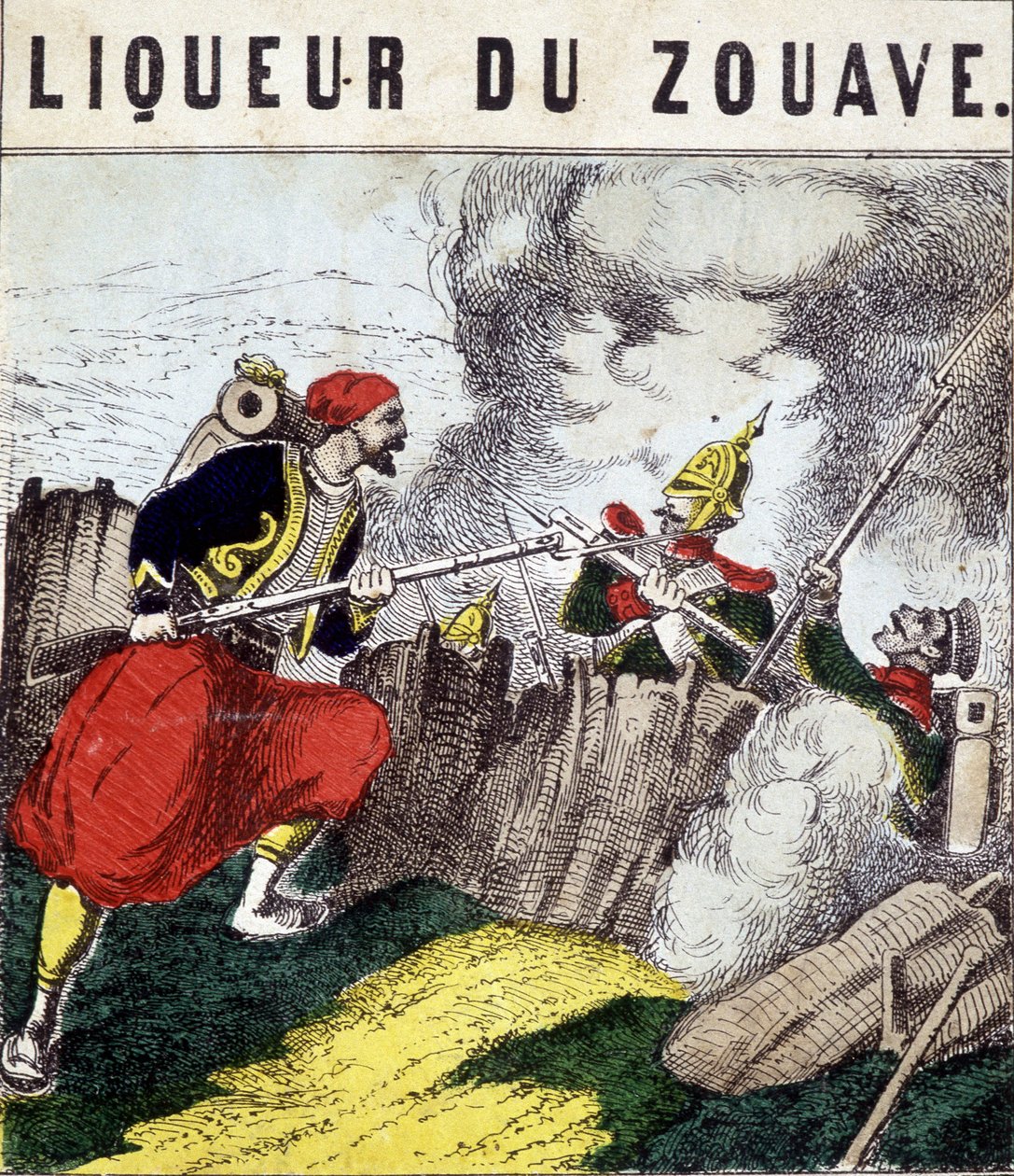 Tag „“ Zouave Liqueur““: Zouave bojující proti nepřátelům. n.d. 19. století od Unknown artist