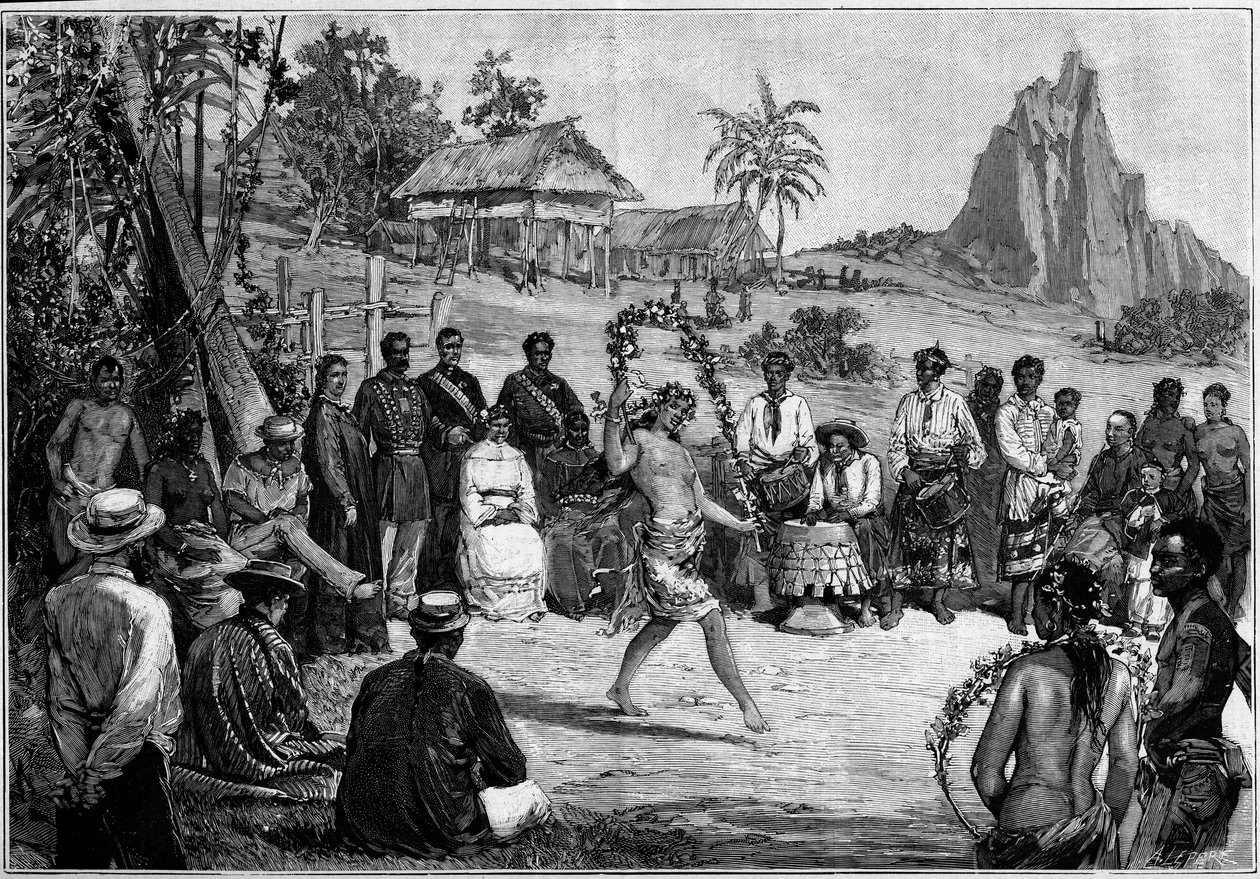 Tahiti: Thajské tance v Papeete, před soudem krále Pomare V od Unknown artist