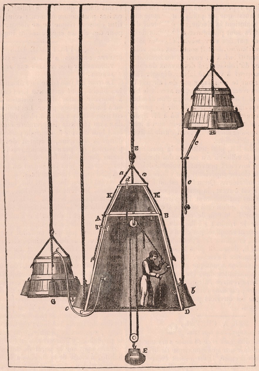 Technický pohled v řezu na potápěčský zvon, kolem roku 1833 od Unknown