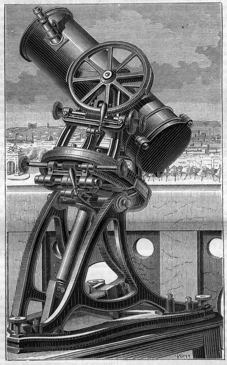 Dalekohled populární observatoře Trocadero v Paříži. Gravírování do ""La Nature"" od Unknown artist