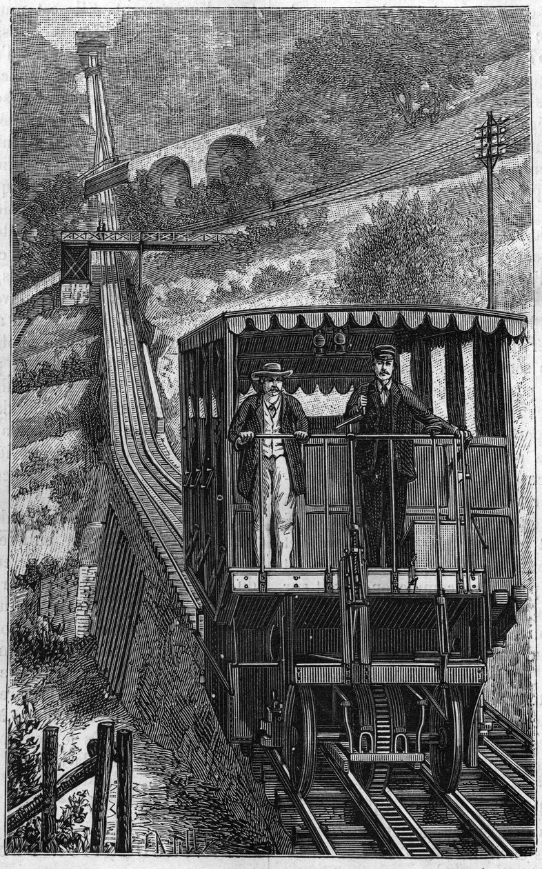 Železnice Territet Glion. Linka Glion ve Švýcarsku v roce 1884. od Unknown artist