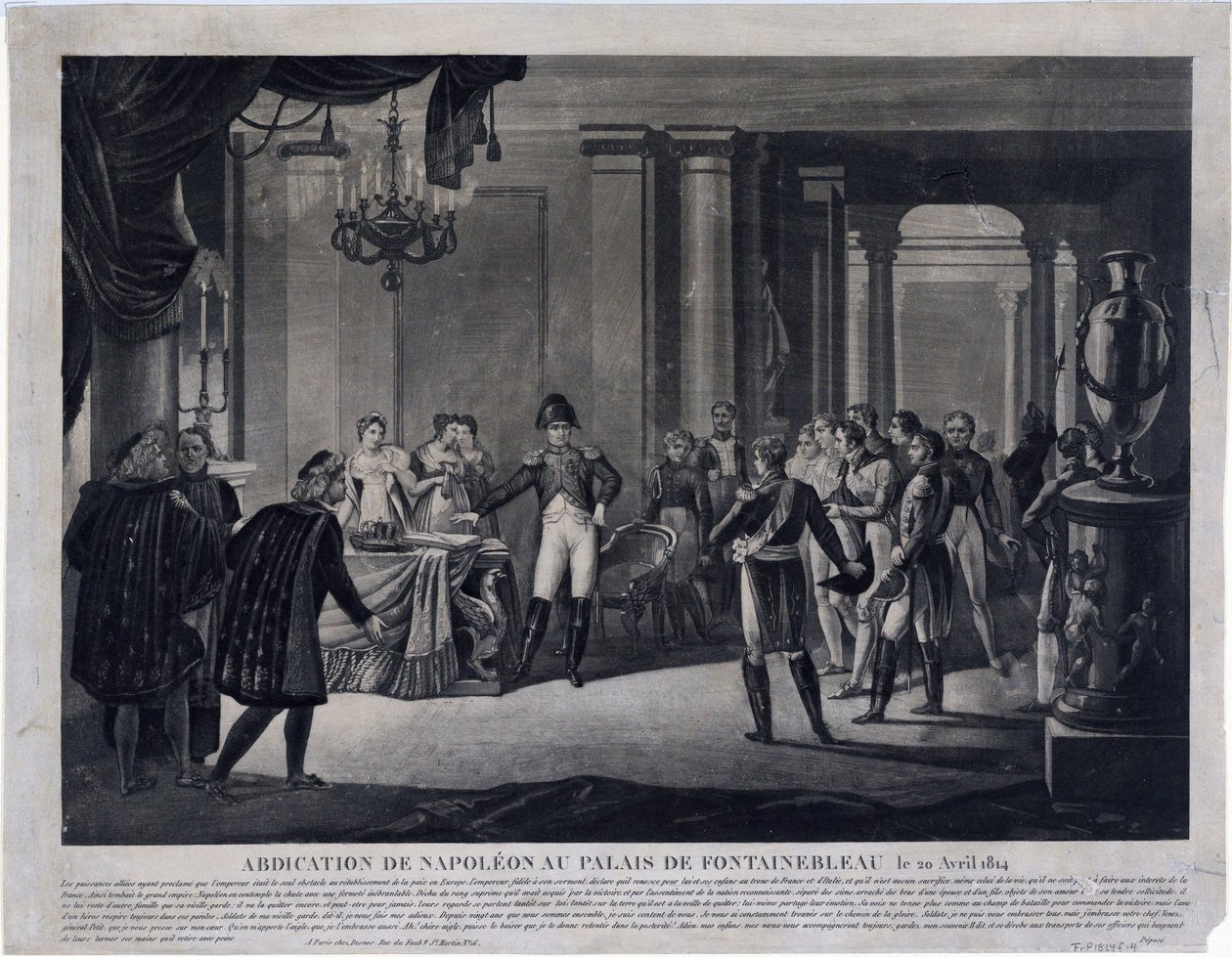 Abdikace Napoleona ve Fontainebleau dne 11. dubna 1814 (rytina) od Unknown artist