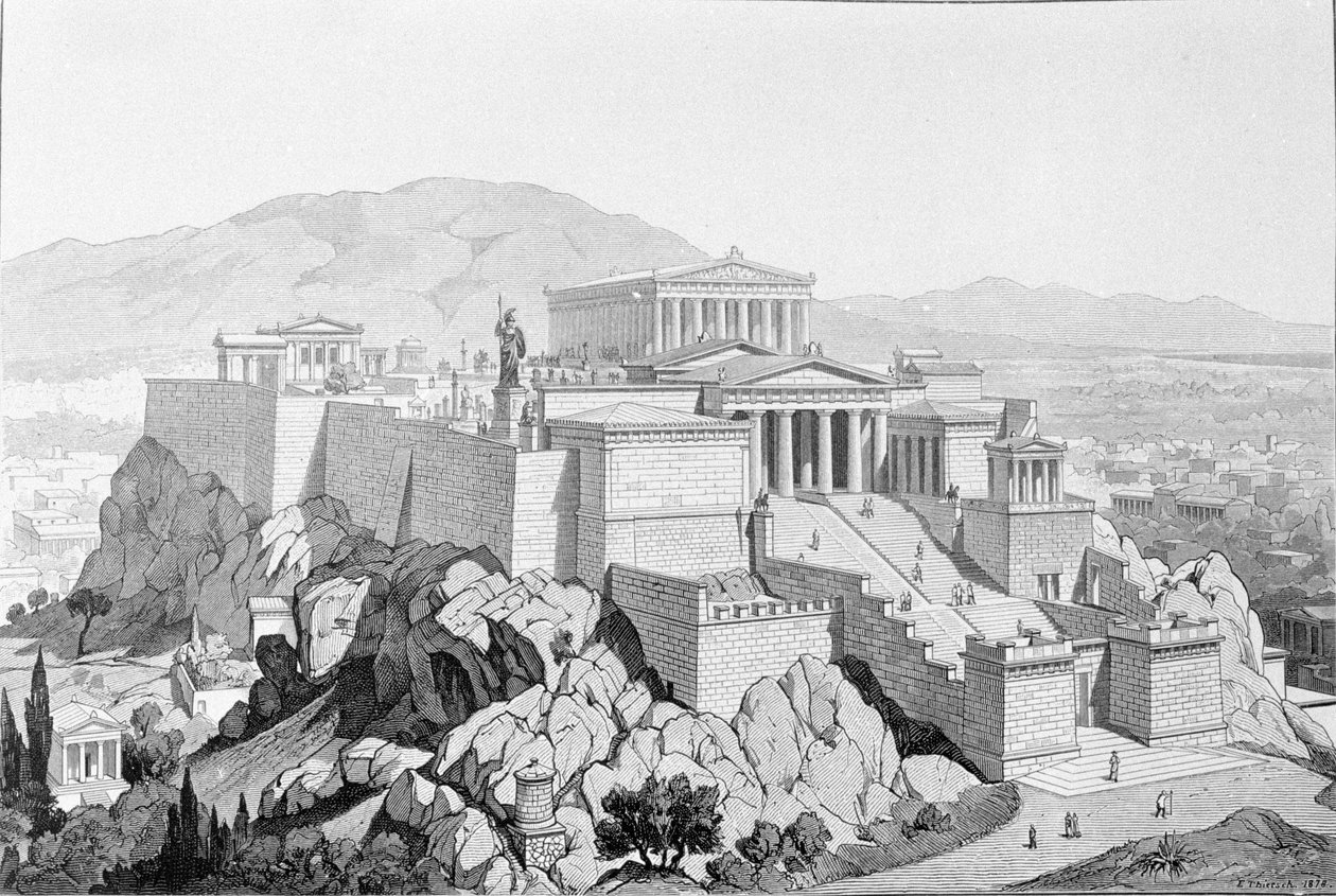 Akropole v Aténách. Rytina z roku 1861. od Unknown artist