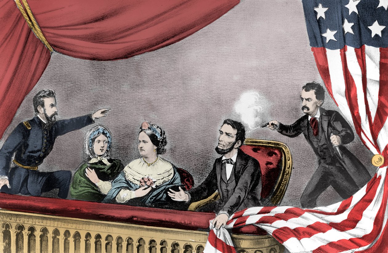 Zavraždění Abrahama Lincolna Johnem Wilkesem Boothem ve Fordově divadle Washington DC 14. dubna 1865 – Atentát na prezidenta Abrahama Lincolna (1809-1865) 14. dubna od Unknown artist
