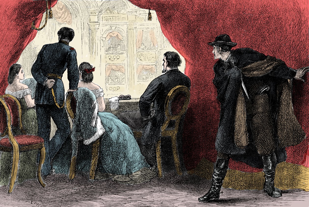 Zavraždění Abrahama Lincolna Johnem Wilkesem Boothem ve Fordově divadle Washington DC 14. dubna 1865 – Atentát na prezidenta Abrahama Lincolna (1809-1865) 14. dubna od Unknown artist