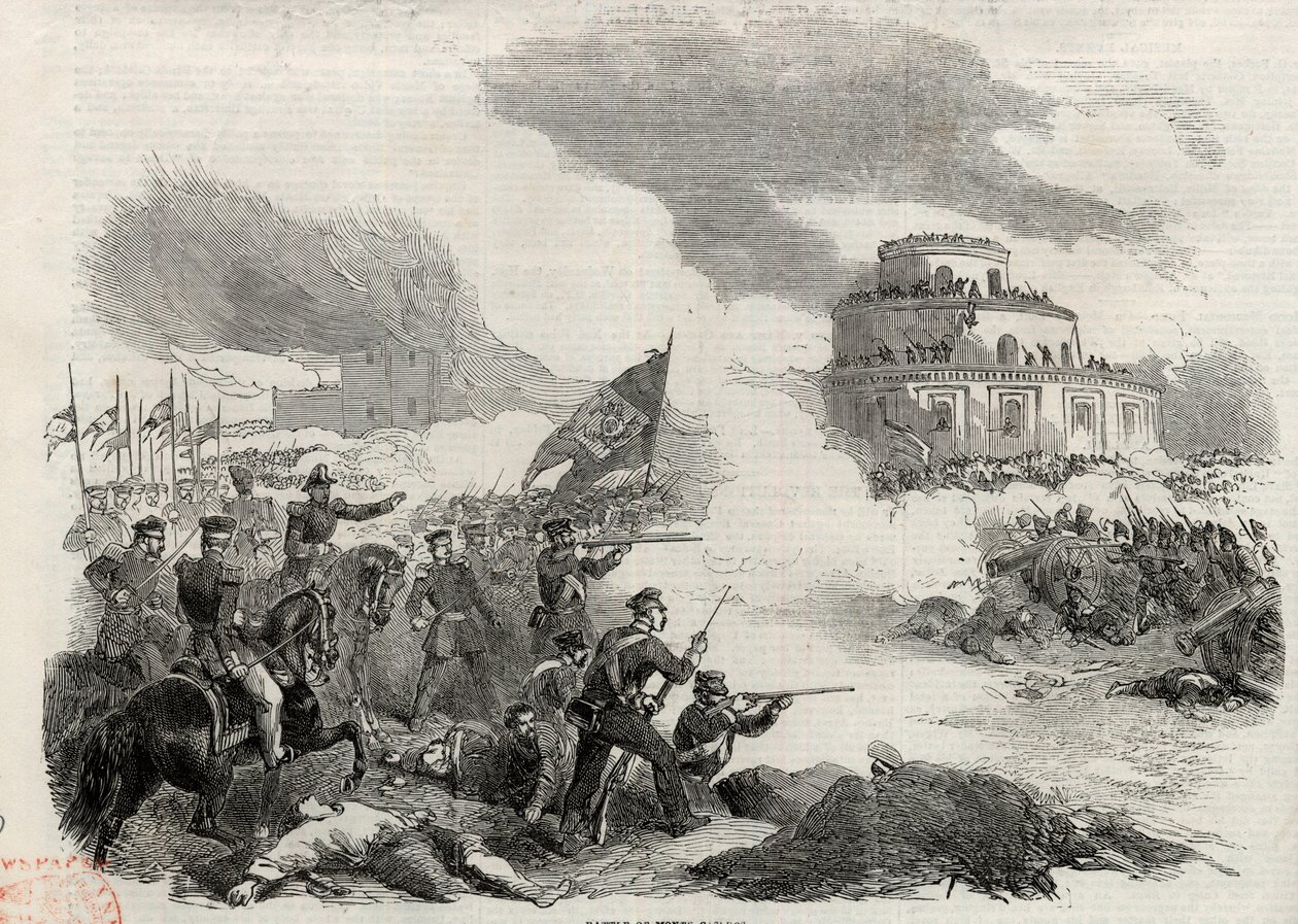 Bitva u Monte Caseros v dubnu 1852 – povstání Justo José de Urquiza (1801-70); proti argentinskému diktátorovi Juanu Manuelovi de Rosas (1793-1877) - Bitva u Caserosu neboli bitva o Monte Casero 3. února od Unknown artist