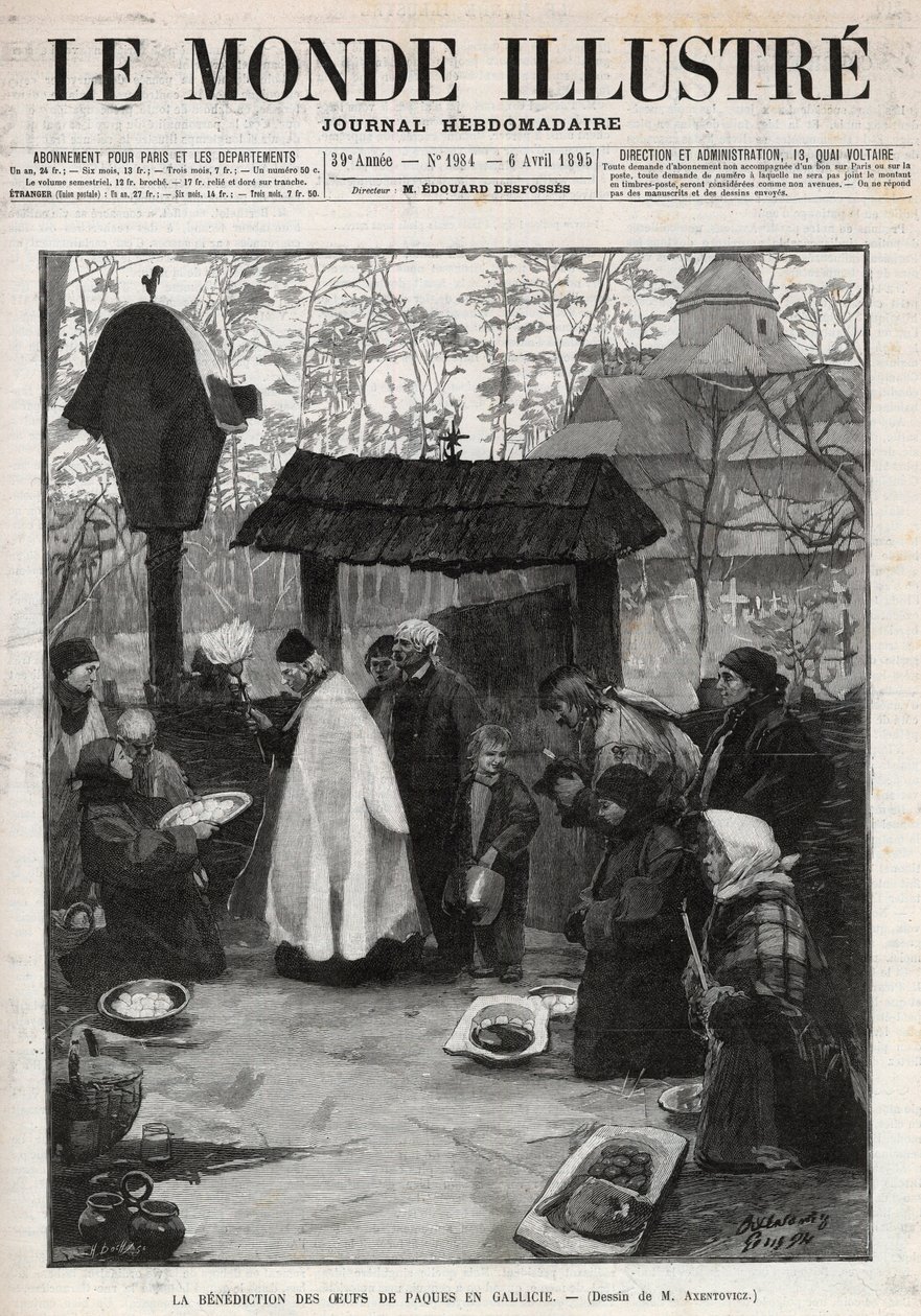 Požehnání velikonočních vajíček v Haliči (Malé Rusko) - rytina v „The Illustrious World““ z roku 1895 od Unknown artist
