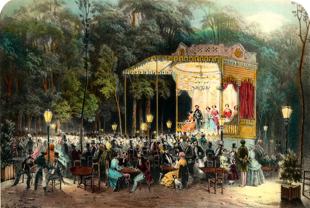 The Cafe des Ambassadeurs aux Champs Elysees Rytina z roku 1853 Soukromá sbírka od Unknown artist