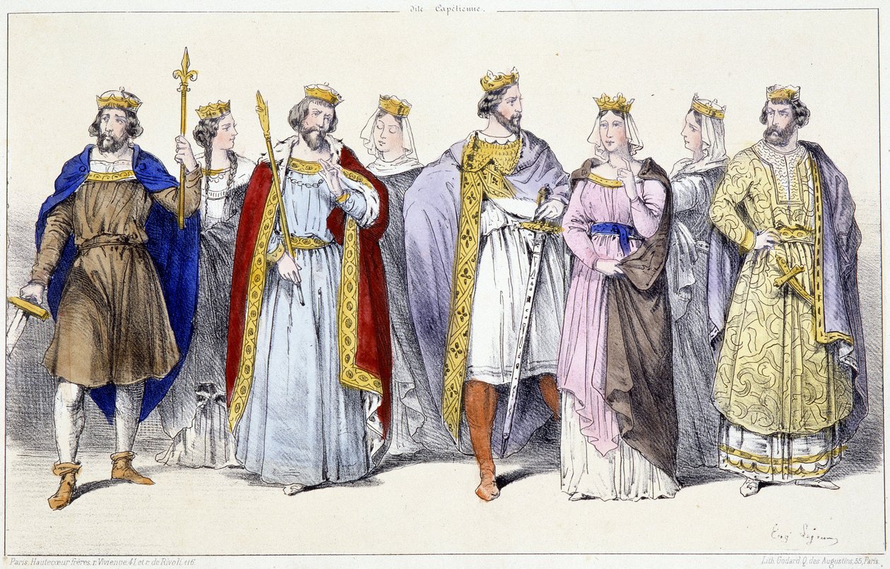 Carolingians: Hugues Capet, Adelaide, Robert, Constance, Henry I, Anna of Russia, Berthe, Philippe I - in “”Kings and Queens of France in prints””, Paris, ed. Rychlý od Unknown artist