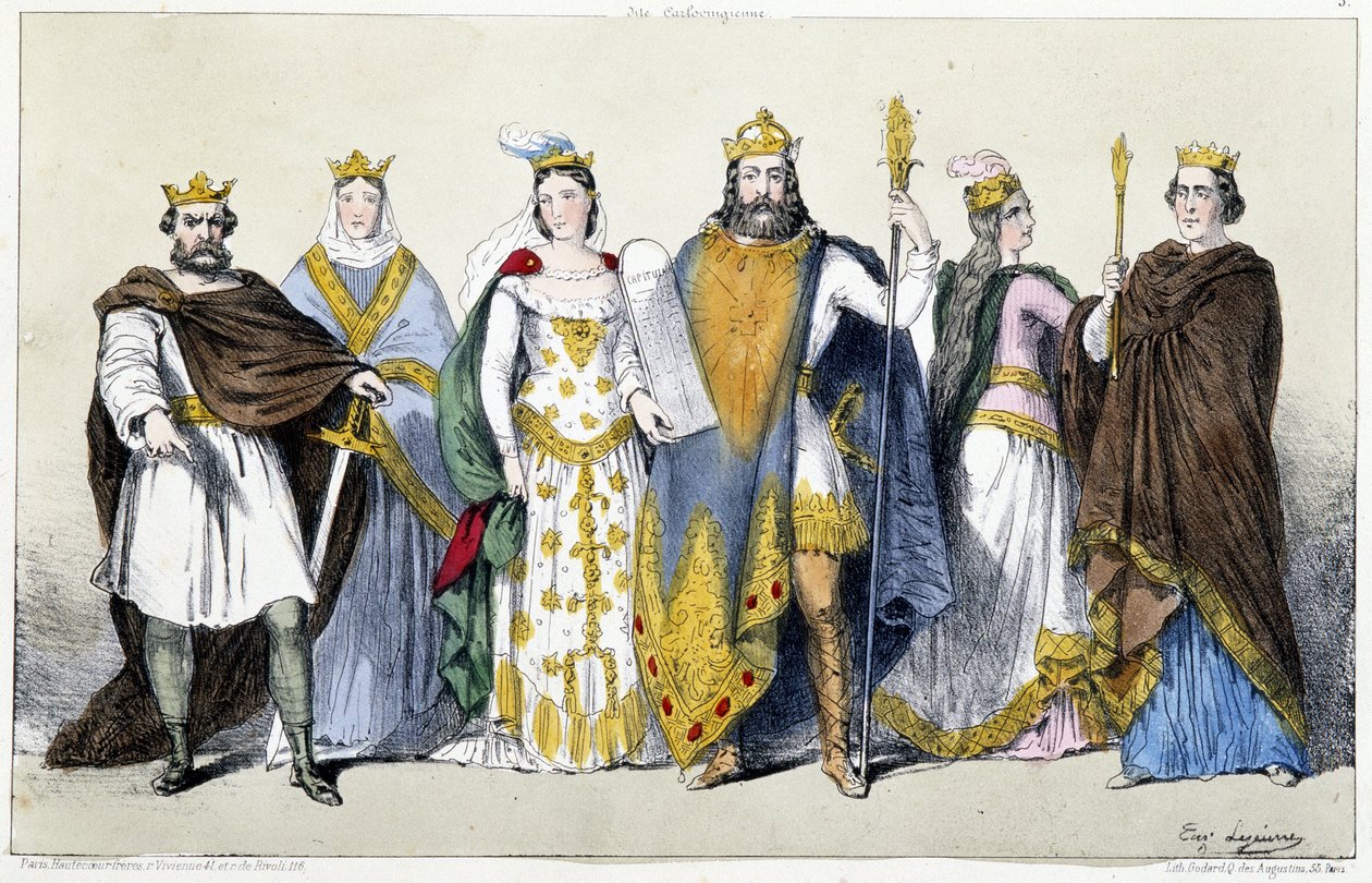 Karolinci: Pepin Brief (715-768) a Bertrade z Laonu (Berthe aux grand pieds) (720-783), Karel I. Karel Veliký (742-814) a Hildegarda z Vintzgau (758-783), Ludvík I. Pieux nebo Debonnaire (778-840) a Ermengarde z Hesbaye (ca. od Unknown artist