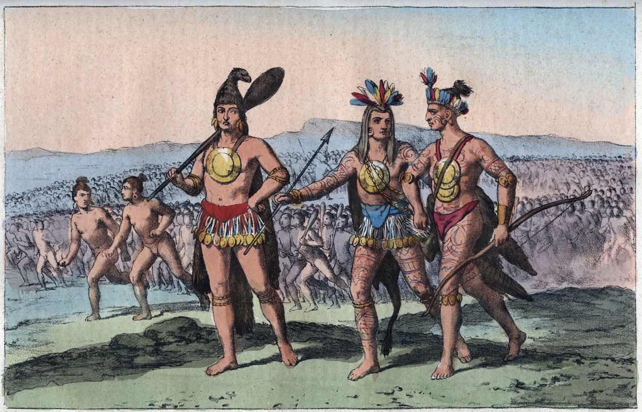 Náčelníci Floridy na cestě k válce (Native American Indian) - rytina z „“ Zvyky a tradice všech národů vesmíru. To je historie vlády, zákonů, milicí, náboženství všech národů od nejvzdálenějších dob až po od Unknown artist