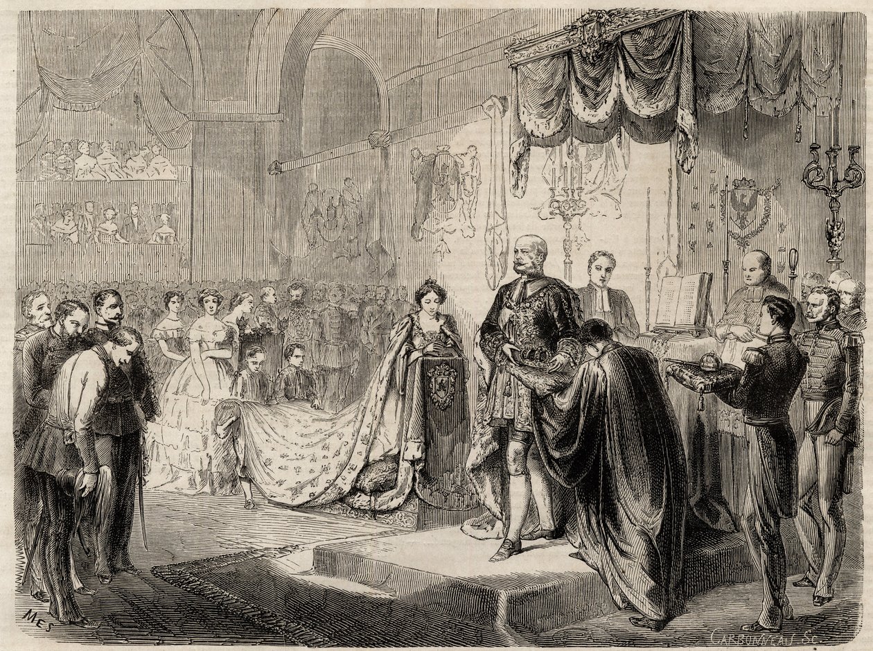Korunovace krále Viléma I. v Koenigsbergu v roce 1861 - Korunovace krále a královny Pruska v zámeckém kostele Konigsberg - Vilém I. Pruský - 1861 od Unknown artist