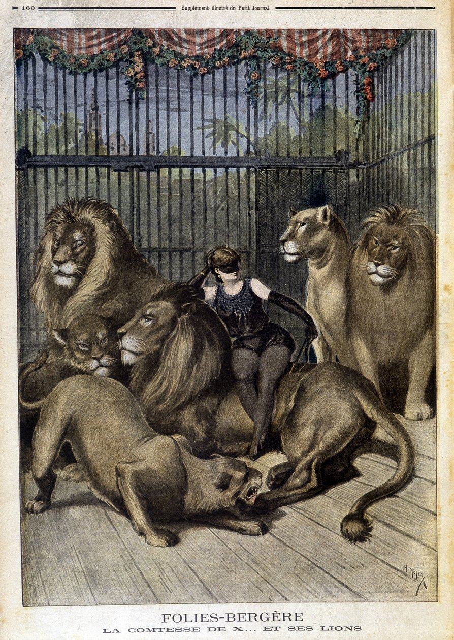 Hraběnka z X... a její lvi na výstavě ve Folies Bergères v Paříži. V Le petit Journal, dne 19.05.1895. od Unknown artist