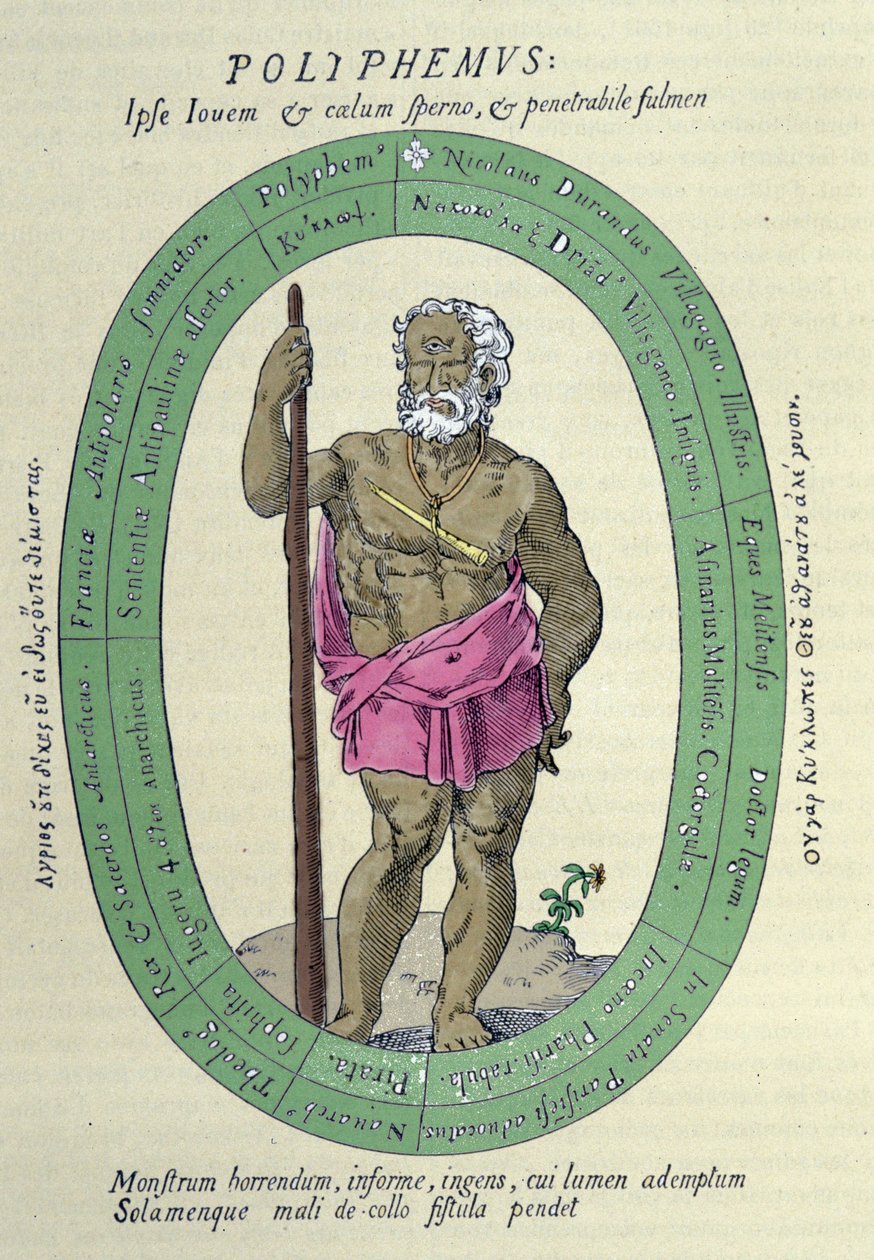 Cyclops Polyphemus (Polyphemus), satyr proti Nicolas Durand de Villegagnon, francouzský voják a průzkumník (1510-1571) od Unknown artist